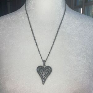 Silver Large Heart Necklace with Beautiful Silver Engraved Stones